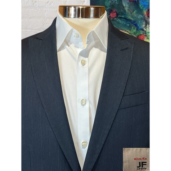 JF Ferrar Mens 38R Slim Fit Navy Blue Micro-Stripe Casual Blazer Sport Jacket - Picture 3 of 14